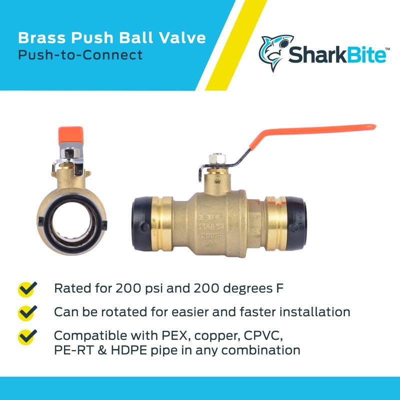 SharkBite 1-1/4 x 1-1/4 Inch Ball Valve, Push To Connect Brass Water Shut-Off Plumbing Fitting, UXLBV35 - Image 4